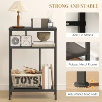 HOMCOM Consolă cu 3 Rafturi din Metal și Lemn, 55x30x81 cm, Negru(m-5)