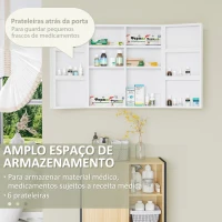kleankin Armário para Medicamentos Armário de Primeiros Socorros de Parede em Aço de 3 Níveis com Fecho e 2 Chaves 55x18x60 cm Branco(m-5)