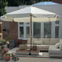 Outsunny Ombrellone da Giardino con Doppio Tettuccio, in Legno di Bambù e Poliestere, Ø325x250 cm, Crema(m-9)