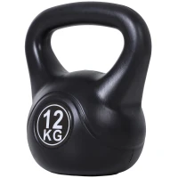 HOMCOM Kettlebell 12kg per Sport e Fitness con Base Piatta e Impugnatura, Kettlebell Pesi per Allenamento Home Gym Casa e Palestra, 27x21x31 cm, Nero(m-1)