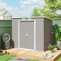 Outsunny Abrigo de Jardim 213x130x172 cm Abrigo de Exterior de Aço Galvanizado com Porta Corredeira para Armazenamento Cinza Claro(m-9)