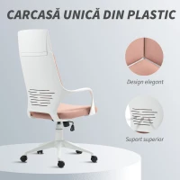 HOMCOM Scaun de Birou sau Gaming din Țesătură cu Spătar Înalt, Roz(m-8)
