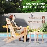 Outsunny Adirondack tuinstoel ligbank voor buiten tuinmeubel balkonstoel massief hout naturel(m-4)