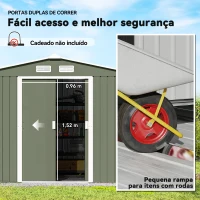 Outsunny Abrigo de Jardim 4,83m² 277x195x192cm Abrigo Metálico para Armazenamento de Ferramentas com Base de Reforço Incluída Verde Claro(m-5)