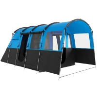 Outsunny 4-Person Camping Tent, Waterproof Family Tent, Tunnel Design, 4 Large Windows, Sleeping Cabins 3000mm Water Column Blue(m-10)