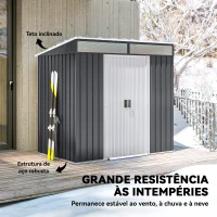Outsunny Abrigo de Jardim 2 m² 195x122x181,5 cm Abrigo de Armazenamento Metálico com Porta de Correr e 2 Janelas Cinza Escuro(m-6)