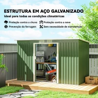 Outsunny Abrigo de Jardim 280x130x172cm Abrigo de Exterior de Aço Galvanizado com Porta Corredeira e Ventilações Verde Claro(m-4)