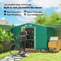 Outsunny 9 x 6ft Metal Garden Shed, Outdoor Storage Tool House with Ventilation Slots, Foundation Kit and Lockable Double Doors, Green(m-4)
