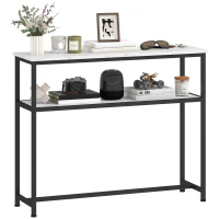 HOMCOM Console d'Entrée Étroite avec Surface Effet Marbre Etagère Ouverte et Structure Métallique 100x30x81 cm Blanc(m-6)