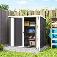 Outsunny Abri de Jardin - cabane de jardin 1,26 m² - cabanon rangement outils 2 Portes verrouillables - dim. 147L x 86l x 134H cm - tôle d'acier Noir Blanc(m-9)