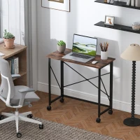 HOMCOM 80 cm Folding Desk on Wheels - Rustic Brown(m-2)