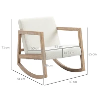 HOMCOM Sedia a Dondolo con Cuscini per Seduta e Schienale, in Legno, Pile e Schiuma, 60x81x71 cm, Crema(m-3)
