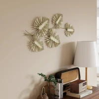 HOMCOM Set van metalen wanddecoraties, gelakte afwerking, bladvorm, goudkleurig(m-8)