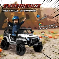 AIYAPLAY 12V Battery Powered Kids Ride-On Car, Electric Truck w/ Spring Suspension, Remote, Music, Horn, Lights, White(m-4)