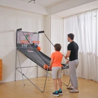 HOMCOM Coș de Baschet cu Panou LED, Pompă, 2 Coșuri, 4 Mingi și 8 Moduri de Joc, 205x110x205 cm, Negru(m-8)