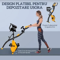 HOMCOM Bicicletă Pliabilă cu 8 Niveluri Rezistență și Corzi Elastice pentru Brațe, Galben(m-7)