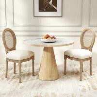 HOMCOM set van 2 eetkamerstoelen vintage keukenstoel gestoffeerde stoel met rotan rugleuning linnen touch rubber hout wit 49 x 56 x 96 cm(m-2)