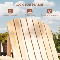 Outsunny Fauteuil de jardin Adirondack grand confort porte-gobelet intégré bois de sapin traité peint bois naturel(m-6)