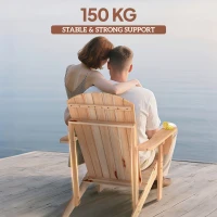 Outsunny Adirondack tuinstoel ligbank voor buiten tuinmeubel balkonstoel massief hout naturel(m-7)