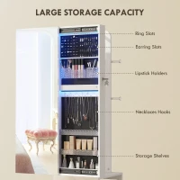 HOMCOM Dulap pentru Bijuterii Rotativ cu Oglindă, Lumină LED și Încuietoare Negru(m-6)