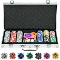 SPORTNOW Set Poker per 7-8 Giocatori con 300 Fiches, 2 Mazzi di Carte e 5 Dadi, in Alluminio e Poliestere(m-11)