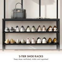 HOMCOM Cuier de Hol 3 în 1 cu 6 Cârlige și Bancă cu Suport pentru Pantofi, Negru(m-7)