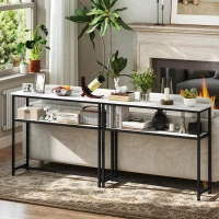 HOMCOM Console da Ingresso Stretta con Superficie Effetto Marmo Mensola Aperta e Struttura in Metallo 100x30x81 cm Bianco(m-4)