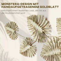 HOMCOM Set van metalen wanddecoraties, gelakte afwerking, bladvorm, goudkleurig(m-4)