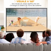 HOMCOM Telo Proiettore Pieghevole da 100" Formato 16:9 con Treppiede Regolabile, 235.8x8x136 cm, Bianco(m-4)