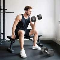 HOMCOM rubberen halter fitness halter halter voor trainingsruimte kantoor enkele halter zeshoekige vorm staal rubber zwart 20 KG(m-2)