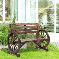 Outsunny Tuinbank van Hout met Wagenwiel voor 2 Personen in de Tuin, Natuurlijk Hout, Donkerbruin(m-10)