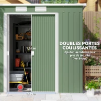 Outsunny Abri de jardin 2,42m² en métal avec toit en pente cabane de jardin abri à outils fondation en acier galvanisé incluse - 2 portes coulissantes et fondation - 213 x 130 x 173 cm(m-5)