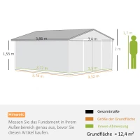Outsunny Geräteschuppen, Wetterfestes Gartenhaus für Gartengeräte, mit Belüftungsfenstern, Schiebetüren, Stahl, Dunkelgrün(m-3)