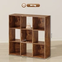 HOMCOM 3-tier 9 Cubes Storage Unit Particle Board Cupboard Bookcase Organiser Home Office Shelves, Rustic Brown(m-3)