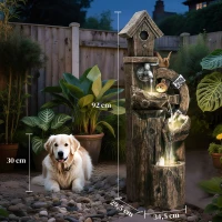 Outsunny Fonte de Jardim 2 em 1 com Casa para Pássaros Fonte de Água com Luzes LED Bomba Fonte Decorativa com Troncos de Árvore Multicor(m-3)