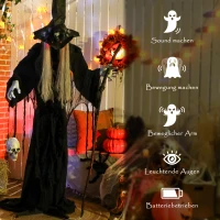 Outsunny 170 cm Halloween Decoratie Halloween Heks met LED-lichten, Geluidsfunctie verstelbare Armen, Hoofd(m-6)