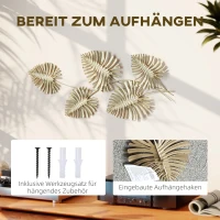 HOMCOM Set van metalen wanddecoraties, gelakte afwerking, bladvorm, goudkleurig(m-5)