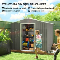 Outsunny Casută de Grădină, Magazie de Exterior pentru Unelte cu 2 Uși Culisante și 4 Prize de Aerisire, 236x174x190 cm, Gri(m-4)