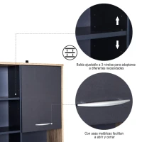 HOMCOM Armario Alacena Buffe Aparador de Cocina Mueble Auxiliar Organizador 5 Estantes 3 Cajones 2 Puertas 90x39x169cm Roble y Negro Madera(m-5)