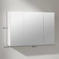 kleankin Dulap de Baie Suspendat cu Oglindă cu 3 Uși, Alb(m-3)