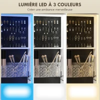 HOMCOM Armoire à bijoux armoire avec miroir sur pied pivotante à 360° éclairage LED 37x40x165,5cm cadre blanc, doublure noire(m-5)