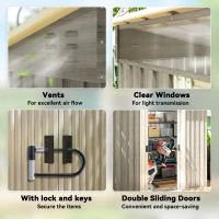 Outsunny 6.5 x 4FT Galvanised Metal Shed with Foundation Kit, Lockable Tool Garden Shed with Double Sliding Doors, Vents, Light Grey Wood Effect(m-7)
