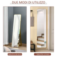 HOMCOM Specchio da Terra e da Parete con Struttura in Legno, Supporto Pieghevole con Cerniera, 37x43x156cm, Noce Chiaro(m-5)