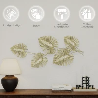 HOMCOM Set van metalen wanddecoraties, gelakte afwerking, bladvorm, goudkleurig(m-6)