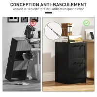 HOMCOM Caisson bureau, meuble rangement bois 2 tiroirs et serrure, barres de suspension réglables, 40 x 40 x 71 cm, noir(m-7)