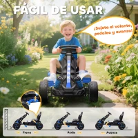 AIYAPLAY Kart Pedales para Niños de +3 Años con Embrague Automático Freno Ruedas Antideslizantes de EVA y Marco Metálico Azul(m-5)