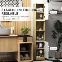 HOMCOM Meuble colonne rangement salle de bain style cosy 30 x 24 x 170 cm 2 portes étagère 2 niches chêne clair blanc(m-6)