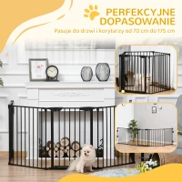 PawHut 2 w 1 Ogrodzenie dla Zwierząt Domowych, Wybieg dla Szczeniąt, Brama Bezpieczeństwa, Składany, Metal, 300 x 3 x 74,5 cm, Czarny(m-8)