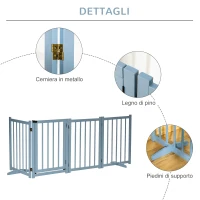PawHut Cancellino Pieghevole per Cani Taglia Piccola/Media con 4 Pannelli in Legno e Porta, 237.5x36x80 cm, Grigio(m-6)