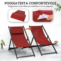 Outsunny Set 2 Sedie Poltrona Sdraio da Esterni, Pieghevoli e Reclinabili, in Alluminio, 96.5x58x91.5 cm, Rosso(m-7)
